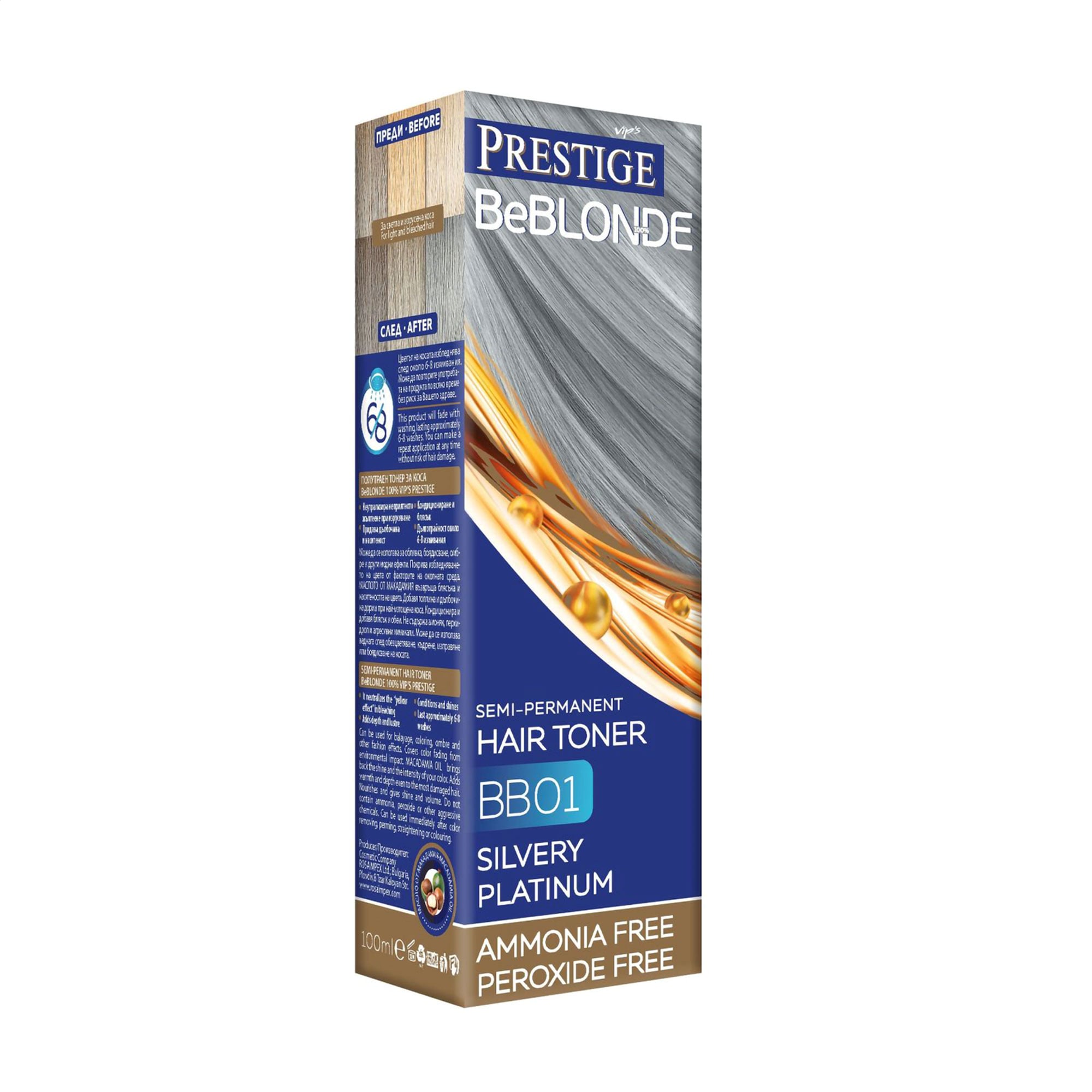 Безаміачний відтінковий бальзам для волосся Vip's Prestige BeBlond Semi-Permanent Hair Toner BB01 Silvery Platinum, 100 мл